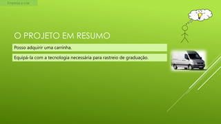 Empresa a criar

O PROJETO EM RESUMO
Posso adquirir uma carrinha.
Equipá-la com a tecnologia necessária para rastreio de graduação.

 