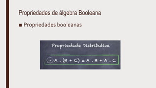 Propriedades de álgebra Booleana
■ Propriedades booleanas
 