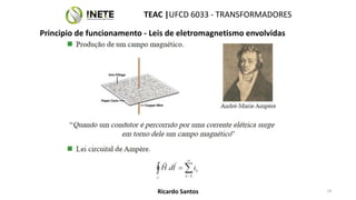 TEAC |UFCD 6033 - TRANSFORMADORES
14
Ricardo Santos
Principio de funcionamento - Leis de eletromagnetismo envolvidas
 