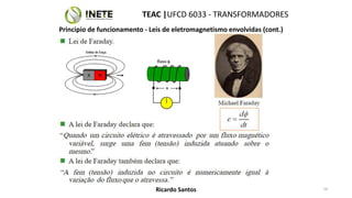 TEAC |UFCD 6033 - TRANSFORMADORES
16
Ricardo Santos
Principio de funcionamento - Leis de eletromagnetismo envolvidas (cont.)
 