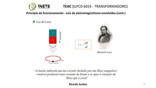 TEAC |UFCD 6033 - TRANSFORMADORES
18
Ricardo Santos
Principio de funcionamento - Leis de eletromagnetismo envolvidas (cont.)
 