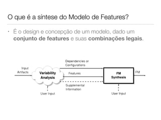 O que é a síntese do Modelo de Features?
• É o design e concepção de um modelo, dado um
conjunto de features e suas combinações legais.
 