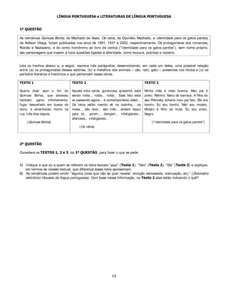  48(67­2




Uma tartaruga se desloca em linha reta, sempre no mesmo sentido. Inicialmente, ela percorre        2 metros em 1 minuto e,
a cada minuto seguinte, ela percorre 4 / 5 da distância percorrida no minuto anterior.


A)   Calcule a distância percorrida pela tartaruga após 3 minutos.
B)   Determine uma expressão para a distância percorrida pela tartaruga após um número inteiro Q de minutos.
C)   A tartaruga chega a percorrer 10 metros? Justifique sua resposta.
D)   Determine o menor valor inteiro de Q tal que, após Q minutos, a tartaruga terá percorrido uma distância superior a
     9 metros. [ Se necessário, use log 2 ≈ 0,30. ]

 48(67­2




Três casais devem sentar-se em 8 poltronas de uma fileira de um cinema. Calcule de quantas maneiras eles podem
sentar-se nas poltronas

A) de modo arbitrário, sem restrições;
B) de modo que cada casal fique junto;
C) de modo que todos os homens fiquem à esquerda ou todos os homens fiquem à direita de todas as mulheres.



                                                      %,2/2*,$



 48(67­2




2 FRQGRPtQLR FKDPDGR FRUSR KXPDQR


[ ...] Sabia que sobre sua pele, neste momento, estão vivendo milhões e milhões de bactérias? Elas nascem, reproduzem-
se e morrem, ou seja, passam a vida inteira em seu corpo, sem, às vezes, nem prejudicá-lo. Achou nojento? Não se
preocupe: isso é mais que normal.[ ...] Mas não são só as bactérias que habitam nosso organismo. Há vários outros
organismos, bem maiores que elas. Sabia que o nosso cabelo é cheio de fungos, e as dobras da nossa pele, de mofo?
Aargh! Há ainda aqueles moradores, nem sempre benéficos, que não são costumeiros em nosso organismo, mas
aparecem de vez em quando em busca de alimento e abrigo. Entre eles, estão o piolho, a sarna e os vermes.[...] Por
isso, você não precisa mais sentir aquele medo de ficar sozinho que às vezes aparece. Se lhe servir de consolo, lembre
que, o tempo todo, mais de 10 bilhões de seres vivos estão juntinhos de você, fazendo uma companhia que, muitas
vezes, é benéfica para o funcionamento do seu organismo [ ...]
                                                                     (COSENDY, Leonardo. Ciência Hoje das Crianças. 22 nov. 2000.)


A) No texto acima, o autor sugere algumas relações ecológicas interespecíficas. Identifique duas delas e
   caracterize-as.
B) Ao compararmos as bactérias e os outros organismos citados no texto, quanto às suas características celulares
   básicas, observamos que existem diferenças marcantes. Identifique e caracterize esses dois grupos celulares.
 
