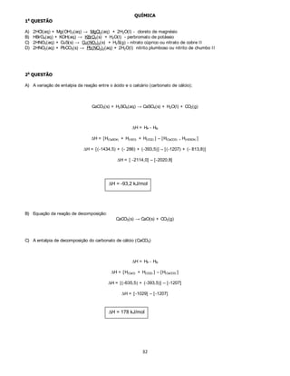 w
       48(67­2




A)
                                                                    ,

                                                                                     ,

                                                       Î                        m.

B) Para um observador no solo há uma dilatação no tempo médio de vida do múon, portanto,
                                                                        ,

                                                                                         ,

                                                      Î                         m.

C) Do ponto de vista de um observador no referencial do múon há uma contração do espaço,

                                                                            ,

           tal que uma distância de 8.982 m no referencial de um observador no solo para o múon é de apenas 598,8 m.




                                                      +,67Ï5,$

    w
       48(67­2



O processo histórico em questão são as Cruzadas, movimento que teve origem em 1095, quando o papa Urbano II,
diante do Concílio de Clermont, lançou um apelo aos cristãos para que liberassem a Terra Santa, que se encontrava
então em poder dos turcos seldjúcidas, qualificados genericamente como “infiéis”. O movimento vigorou entre os séculos
XI e XI II e gerou profundas transformações para as sociedades européia, bizantina e muçulmana. Dentre as motivações
de caráter-político religioso para o surgimento das Cruzadas, pode-se citar: a) o fortalecimento das correntes místicas
dentro da Igreja, com a fundação de ordens religiosas voltadas para a purificação do século e para a defesa e proteção
dos lugares santos, com destaque para a Palestina, a terra na qual Jesus viveu e executou seus milagres.             Nesse
contexto, a tutela do califado abássida da Pérsia pelos turcos seldjúcidas, com a conseqüente proibição de peregrinações
dos europeus à Terra Santa, se converteu num fator de desconforto para a Cristandade liderada pelo papado; b) o
esforço da Igreja em equacionar as disputas dentro da sociedade feudal, abalada por um crescimento demográfico que
deixava à margem dos direitos de herança os filhos que não fossem primogênitos.              Esse contingente de potenciais
deserdados representava à época um fator permanente de distúrbio, contribuindo assim para o aumento da beligerância
e da insegurança. Uma das válvulas de escape para o problema foi a conquista de terras e butim no Oriente, uma
chance ímpar de enriquecimento que se abria com as Cruzadas; c) o desejo do papado em recuperar a unidade cristã
abalada após o Cisma do Oriente, uma vez que os soberanos bizantinos, mediante o apoio dos ocidentais contra os
turcos seldjúcidas, estavam inclinados a reconhecer a autoridade do Sumo Pontífice romano; d) os interesses das cidades
mediterrâneas, particularmente Gênova, Veneza, Pisa e Amalfi, que vislumbravam nas Cruzadas uma oportunidade para
expandir suas atividades comerciais no Oriente.
 