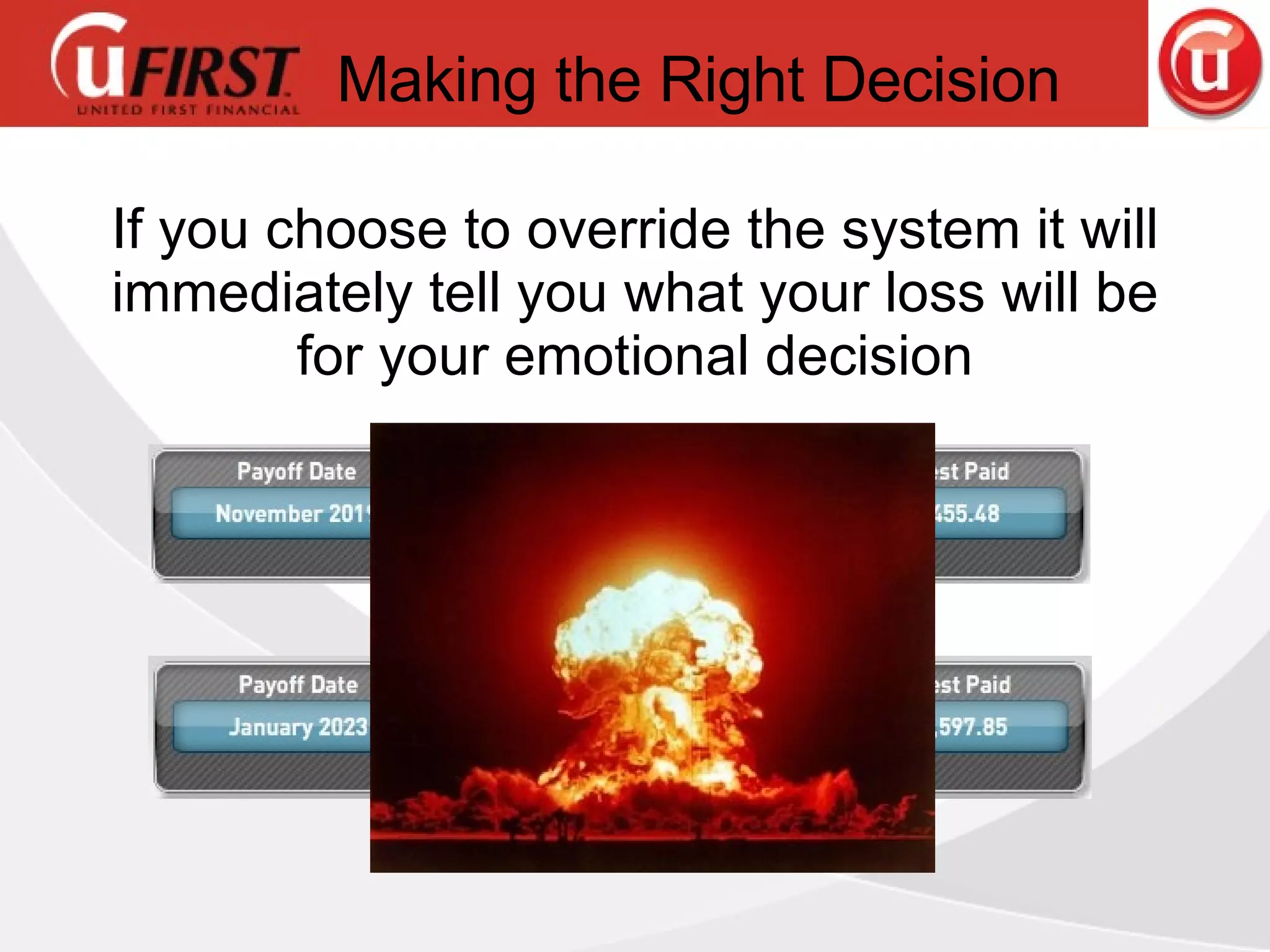 Making the Right Decision If you choose to override the system it will immediately tell you what your loss will be for your emotional decision 