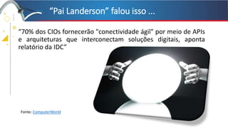 +
+
+
+
“70% dos CIOs fornecerão "conectividade ágil" por meio de APIs
e arquiteturas que interconectam soluções digitais, aponta
relatório da IDC”
“Pai Landerson” falou isso ...
Fonte: ComputerWorld
 