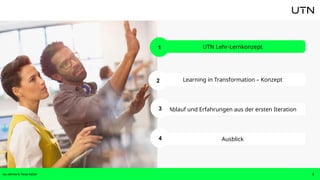 Learning in Transformation – Konzept
Ablauf und Erfahrungen aus der ersten Iteration
Ausblick
UTN Lehr-Lernkonzept
2
1
2
3
4
Isa Jahnke & Tanja Kaiser
 