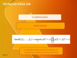 Page  40
TÉCNICAS PARA DM
NAIVE BAYES
A solução mais comum é através do
método de máxima verossimilhança
 