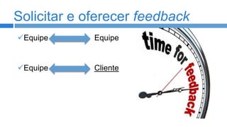 Solicitar e oferecer feedback
Equipe

Equipe

Equipe

Cliente

 