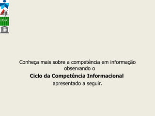 Conheça mais sobre a competência em informação observando o  Ciclo da Competência Informacional  apresentado a seguir. 
