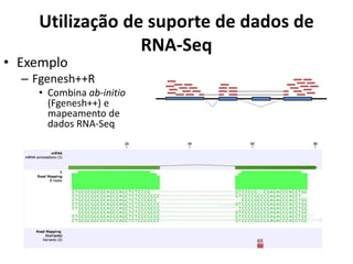 Utilização de suporte de dados de
RNA-Seq
• Exemplo
– Fgenesh++R
• Combina ab-initio
(Fgenesh++) e
mapeamento de
dados RNA-Seq
 