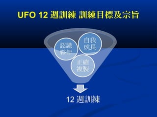 UFO 12 週訓練 訓練目標及宗旨
12 週訓練
 