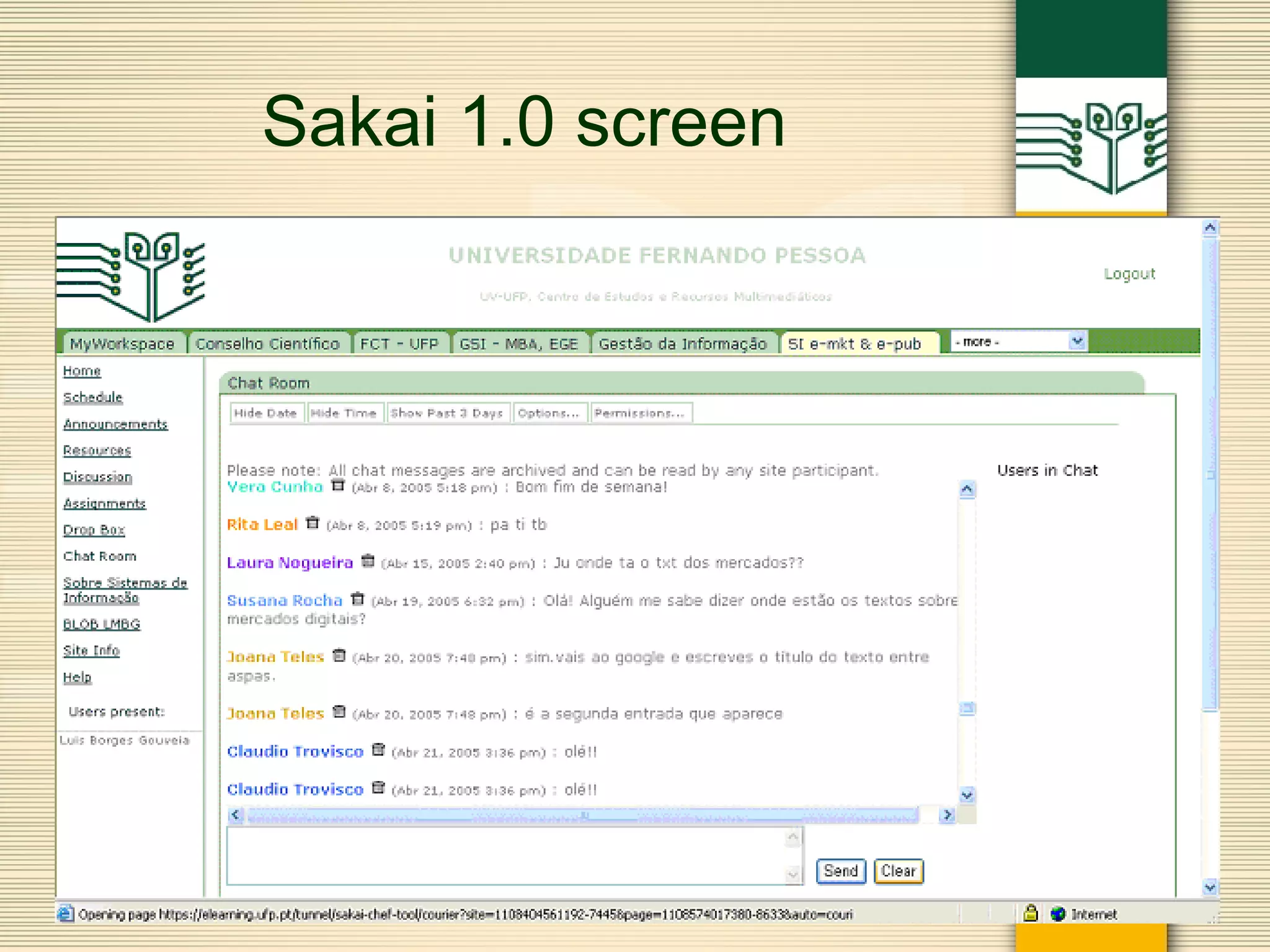 Sakai 1.0 screen 