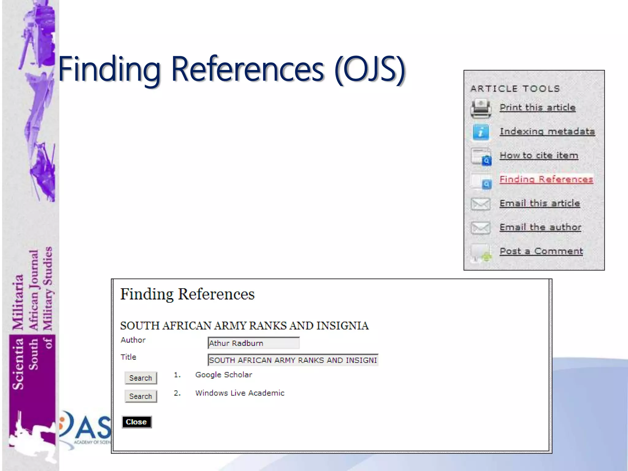 Finding References (OJS)
 