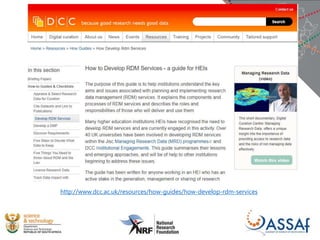 •
http://www.dcc.ac.uk/resources/how-guides/how-develop-rdm-services
 