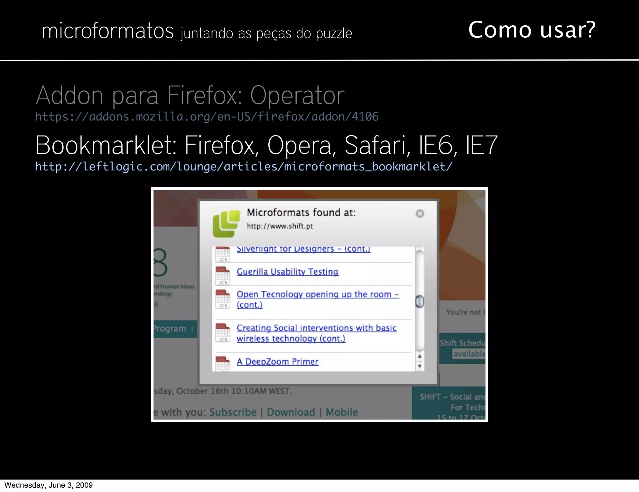 Microformatos - 2009 - Juntando as Peças do Puzzle