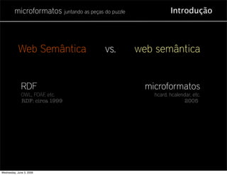 microformatos juntando as peças do puzzle              Introdução



            Web Semântica                 vs.        ...