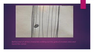 Behind shot of all five characters walking out the gate of smokers area and 
round the corner. 
 