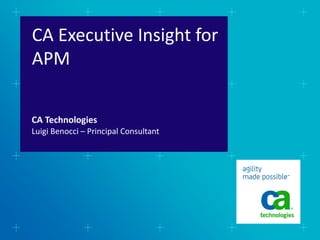 CA Executive Insight for
APM

CA Technologies
Luigi Benocci – Principal Consultant
 