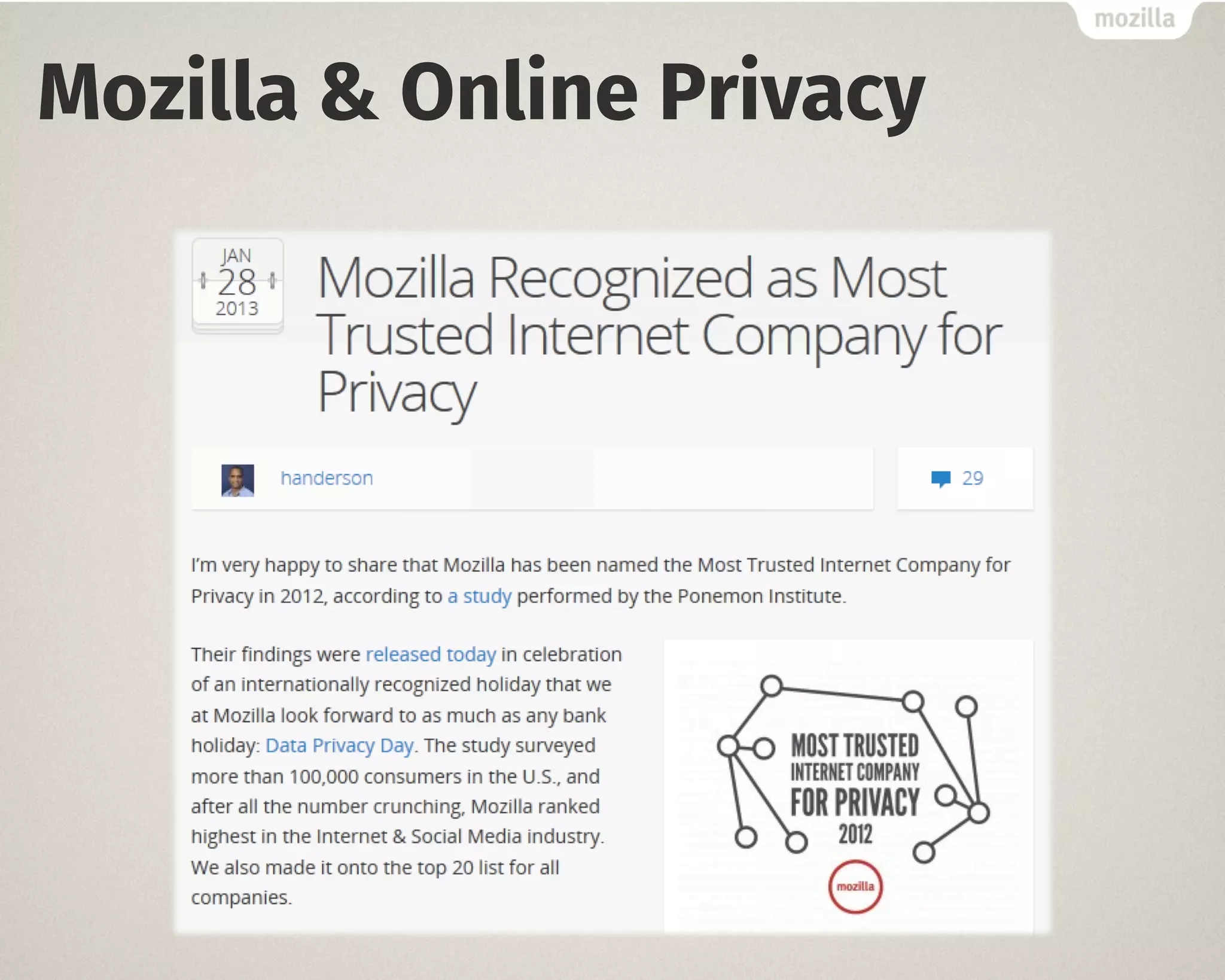 Mozilla & Online Privacy 
 