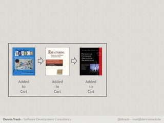 Added                  Added            Added
            to                     to               to
           Cart                   Cart             Cart




Dennis Traub – Software Development Consultancy           @dtraub – mail@dennistraub.de
 