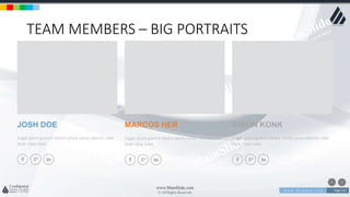 w w w . D o m a i n . c o m Page 133
www.MainSlide.com
© All Rights Reserved.
Confidential
TEAM MEMBERS – BIG PORTRAITS
JOSH DOE
Sugar plum gummi bears candy canes danish cake
bear claw cake.
MARCOS HER
Sugar plum gummi bears candy canes danish cake
bear claw cake.
SIMON KONK
Sugar plum gummi bears candy canes danish cake
bear claw cake.
 