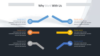 Why Work With Us
Sample text 01
Lorem ipsum dolor sit amet,
consectetuer adipiscing elit, sed diam
nonummy nibh euismod tincidunt
Sample text 02
Lorem ipsum dolor sit amet,
consectetuer adipiscing elit, sed diam
nonummy nibh euismod
Sample text 03
Lorem ipsum dolor sit amet,
consectetuer adipiscing elit, sed diam
nonummy nibh euismod
Sample text 04
Lorem ipsum dolor sit amet,
consectetuer adipiscing elit, sed diam
nonummy nibh euismod tincidunt
Sample text 05
Lorem ipsum dolor sit amet,
consectetuer adipiscing elit, sed diam
nonummy nibh euismod
Sample text 06
Lorem ipsum dolor sit amet,
consectetuer adipiscing elit, sed diam
nonummy nibh euismod
 
