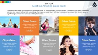 w w w . D o m a i n . c o m Page 31
www.MainSlide.com
© All Rights Reserved.
Confidential
OUR TEAM
Meet our Amazing Sales Team
Entrepreneurial activities differ substantially depending on the of organization and creativity involved. Entrepreneurship ranges in scale from
solo, part-time projects to large-scale undertakings that create many jobs. Many high value entrepreneurial ventures seek venture capital or
angel funding in order to raise capital for building the business
Oliver Queen
Entrepreneurial activities
differ substantially
depending on the of
Oliver Queen
Entrepreneurial activities
differ substantially
depending on the of
Oliver Queen
Entrepreneurial activities
differ substantially
depending on the of
Oliver Queen
Entrepreneurial activities
differ substantially
depending on the of
Oliver Queen
Entrepreneurial activities
differ substantially
depending on the of
 