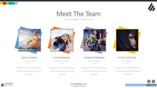 w w w . D o m a i n . c o m Page 62
www.MainSlide.com
© All Rights Reserved.
Confidential
put your great subtitle here
Meet The Team
ASEP SUNARYA
Creative Director
Suitable for all categories business
and personal presentation eaque
ipsa quae
EUIS KOMARIAH
Chief Excutive Officer
Suitable for all categories business
and personal presentation eaque
ipsa quae
DADANG PERMANA
General Manager
Suitable for all categories business
and personal presentation eaque
ipsa quae
PUTRI TERTUKAR
HR manager
Suitable for all categories business
and personal presentation eaque
ipsa quae
 