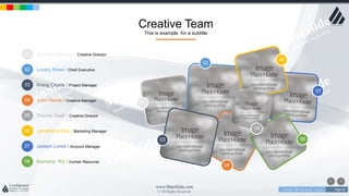 w w w . D o m a i n . c o m Page 66
www.MainSlide.com
© All Rights Reserved.
Confidential
Creative Team
This is example for a subtitle
01
02
03
04
05
06
07
08
Michael Johnson / Creative Director01
Lovery Knee / Chief Executive02
Kning Charle / Project Manager03
John Harrie / Creative Manager04
Chome Clark / Creative Director05
Jonathone Doe / Marketing Manager06
Joseph Lored / Account Manager07
Karrama Riz / Human Resourse08
 