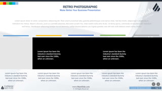 w w w . D o m a i n . c o m Page 73
www.MainSlide.com
© All Rights Reserved.
Confidential
RETRO PHOTOGRAPHIC
Make Better Your Business Presentation
Lorem Ipsum has been the
industry's standard dummy
text ever since the 1500s,
when an unknown.
Lorem ipsum dolor sit amet, consectetur adipiscing elit. Nam viverra euismod odio, gravida pellentesque urna varius vitae. Sed dui lorem, adipiscing in adipiscing et,
interdum nec metus. Mauris ultricies, justo eu convallis placerat, felis enim ornare nisi, vitae mattis nulla ante id dui. Ut lectus purus, commodo et tincidunt vel, interdum
sed lectus. Vestibulum adipiscing tempor nisi id elementu sadips ipsums dolores uns fugiats gravida nam elit vols nulla dolores amet untras sitsers.
Lorem Ipsum has been the
industry's standard dummy
text ever since the 1500s,
when an unknown.
Lorem Ipsum has been the
industry's standard dummy
text ever since the 1500s,
when an unknown.
Lorem Ipsum has been the
industry's standard dummy
text ever since the 1500s,
when an unknown.
Lorem Ipsum has been the
industry's standard dummy
text ever since the 1500s,
when an unknown.
Lorem Ipsum has been the
industry's standard dummy
text ever since the 1500s,
when an unknown.
Lorem Ipsum has been the
industry's standard dummy
text ever since the 1500s,
when an unknown.
 
