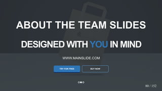 w w w . D o m a i n . c o m Page 83
www.MainSlide.com
© All Rights Reserved.
Confidential
DESIGNED WITHYOU IN MIND
WWW.MAINSLIDE.COM
TRY FOR FREE
ABOUT THE TEAM SLIDES
80 / 152
BUY NOW
 