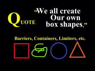 Q UOTE We all create  Our own  box shapes .” “ Barriers, Containers, Limiters, etc. 