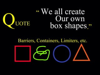 Q UOTE We all create  Our own  box shapes .” “ Barriers, Containers, Limiters, etc. 