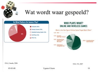Wat wordt waar gespeeld? 02-06-09 Ugame-Ulearn ESA, Canada, 2006 ESA, VS, 2007 