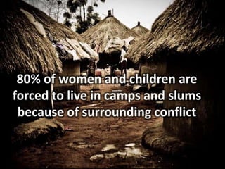 80% of women and children are forced to live in camps and slums because of surrounding conflict