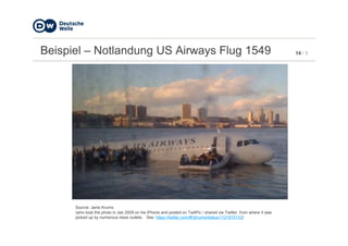 14 / 5Beispiel – Notlandung US Airways Flug 1549
Source: Janis Krums
(who took the photo in Jan 2009 on his iPhone and pos...