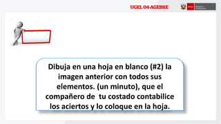 Dibuja en una hoja en blanco (#2) la
imagen anterior con todos sus
elementos. (un minuto), que el
compañero de tu costado contabilice
los aciertos y lo coloque en la hoja.
 