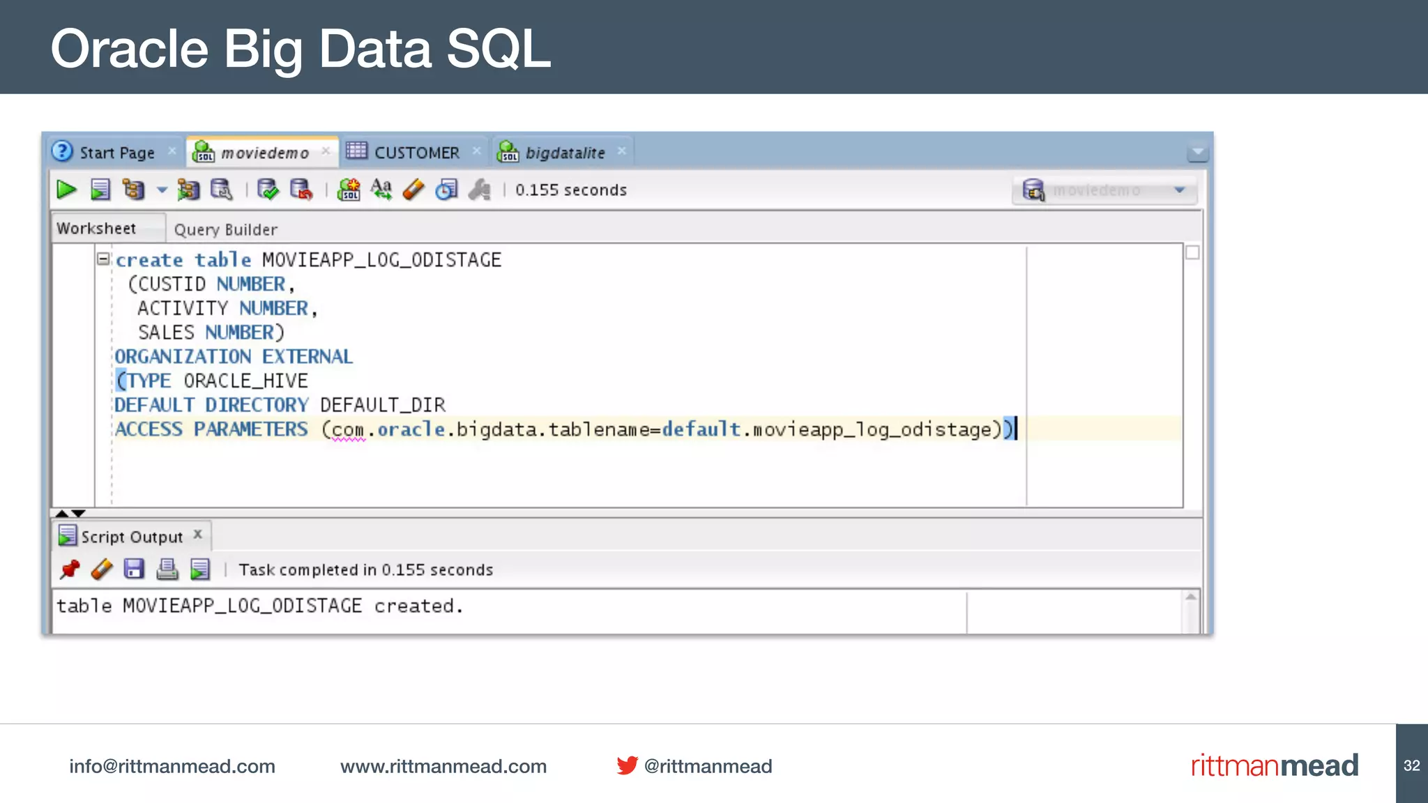 info@rittmanmead.com www.rittmanmead.com @rittmanmead
Oracle Big Data SQL
32
 