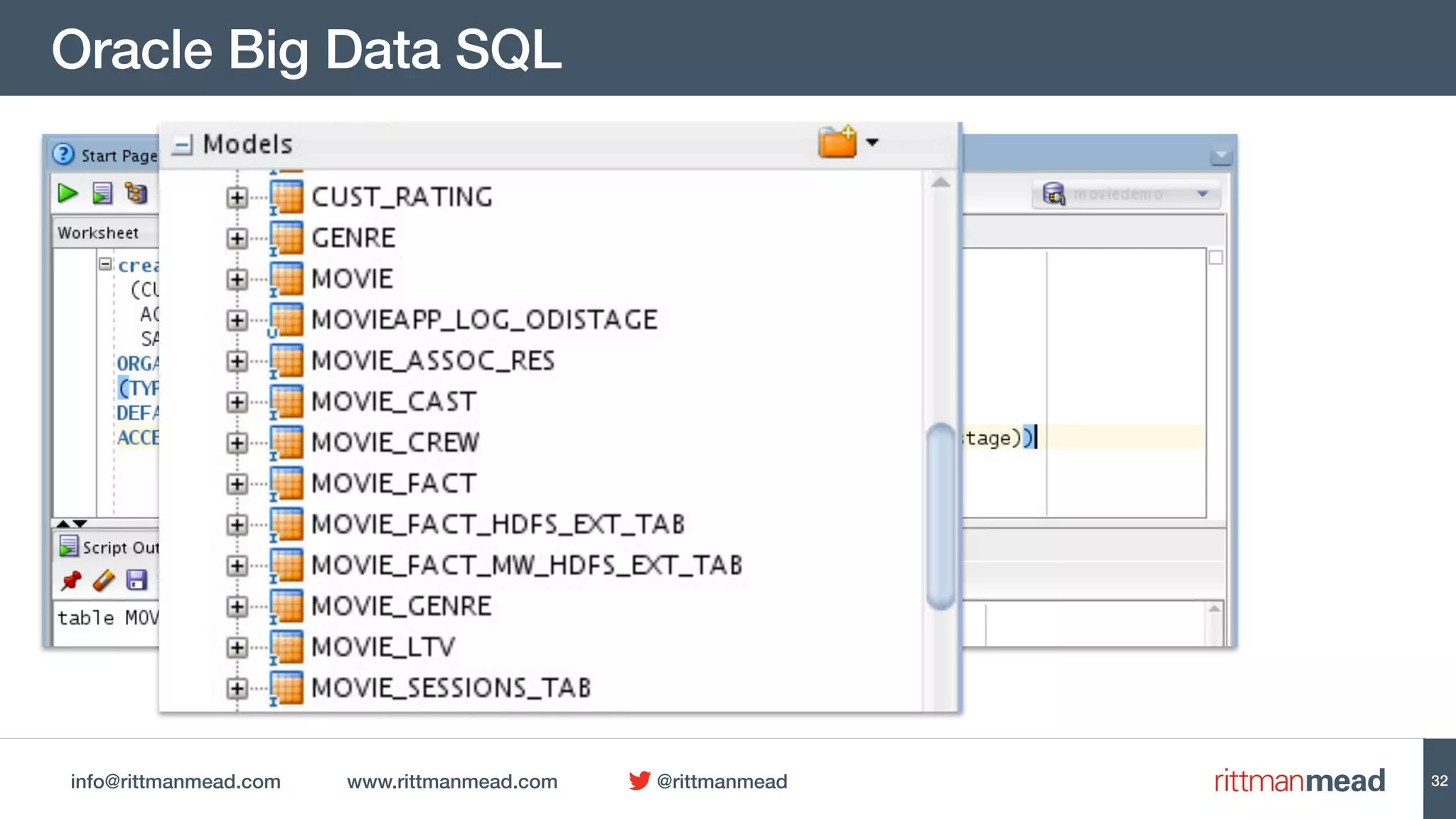 info@rittmanmead.com www.rittmanmead.com @rittmanmead
Oracle Big Data SQL
32
 