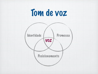 Tom de voz

Identidade         Promessa
             VOZ



       Posicionamento
 