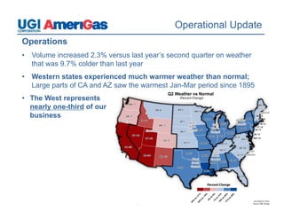 May 8, 2014 17
Operational Update
Operations
• Volume increased 2.3% versus last year’s second quarter on weather
that was 9.7% colder than last year
• Western states experienced much warmer weather than normal;
Large parts of CA and AZ saw the warmest Jan-Mar period since 1895
• The West represents
nearly one-third of our
business
Q2 Weather vs Normal
 