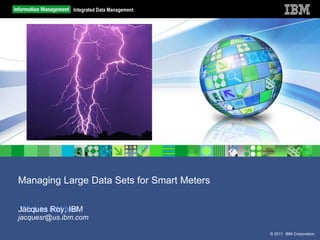 Integrated Data Management




Managing Large Data Sets for Smart Meters

Jacques Roy, IBM
·Click to add text
jacquesr@us.ibm.com

                                            © 2011 IBM Corporation
 