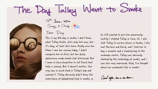 This is my 8th day in smoke, I don't know
what Talley thinks, she's only late now, but
it's okay, at least she's here. Really miss her.
When I saw her coming today, I didn't
recognise her at first, but her dusty
appearance made people feel distressed. But
I seem to have forgotten to tell David that
tally is coming. But it doesn't matter. Our
croy saw so much food in Talley's bag and
wanted it. Talley obviously didn't know the
importance of dehydrated food in smoke, so
he still wanted to give him generously.
Luckily I stopped Talley in time, lol. I also
took Talley to various places in Smoke, I also
met the boss and David, and I took her to
buy a sweater and a sleeping bag at the
exchange centre. Talley was obviously
shocked by the technology of smoke, and I
was also very impressed. Glad, I've thought
about our wonderful life in smoke!
 