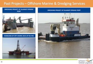 Past Projects – Offshore Marine & Dredging Services
     DREDGING PROJECT AT GUJARAT PIPAVAV
                                             DREDGING PROJECT AT GUJARAT PIPAVAV PORT
                   PORT




     HANDLING OF OFF-SHORE JACK-UP OIL RIG




                                                                                        
33
 