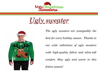 Ugly christmas jumper
Our selection of festive Christmas jumpers is 
sure to get you in the mood for the holidays. 
Men's,...