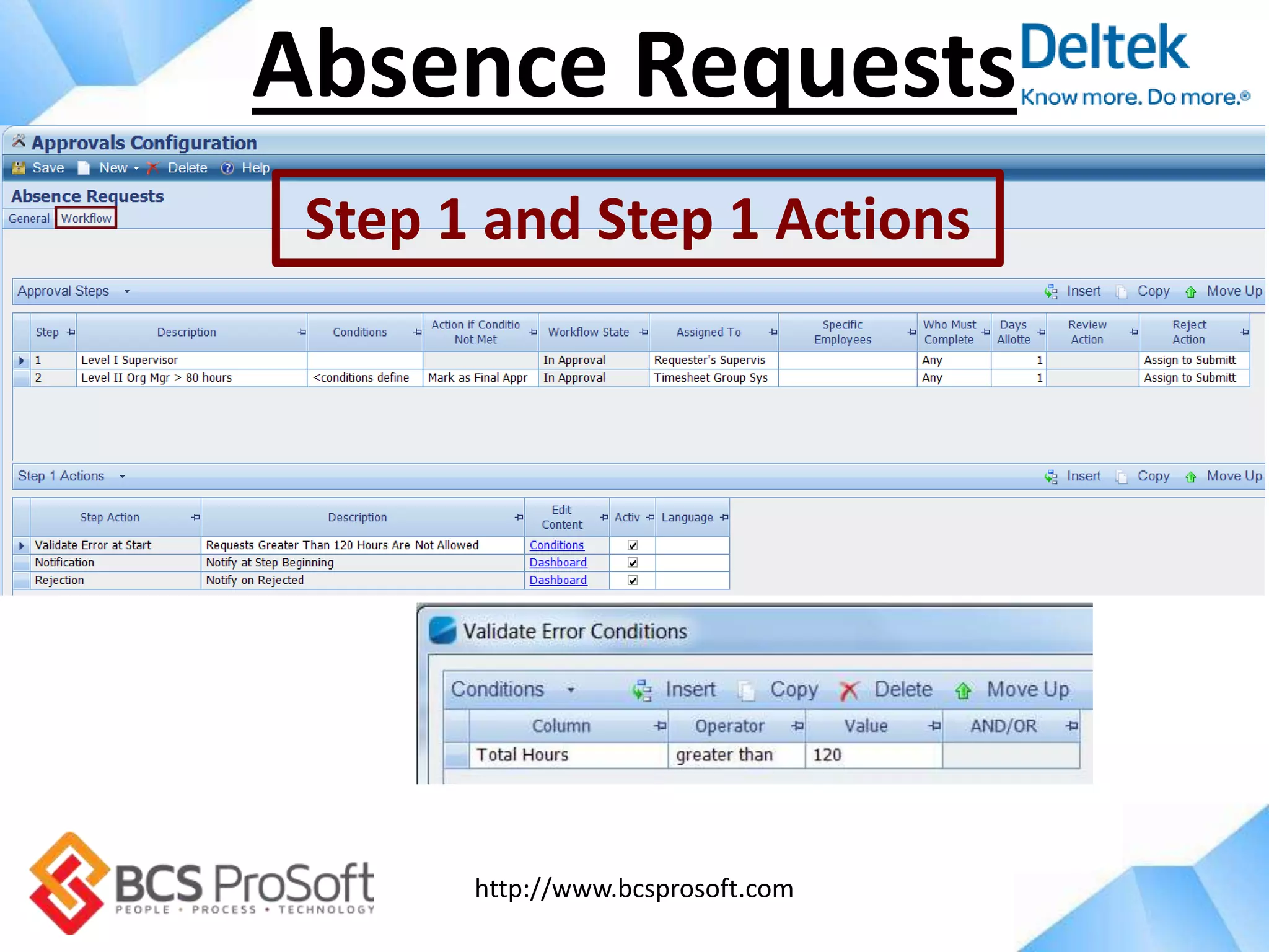 http://www.bcsprosoft.com
Absence Requests
Step 1 and Step 1 Actions
 