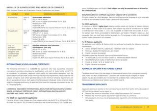 BACHELOR OF BUSINESS SCIENCE AND BACHELOR OF COMMERCE
ONLY Actuarial Science and Quantitative Finance Qualification and Stream
ELIGIBLE BAND ADMISSION REQUIREMENTS
All applicants Band A
FPS
Guaranteed admission
FPS of 500 or above.
NBT scores of Upper Intermediate for AL & QL
Mathematics 80%
English HL 60%
English FAL 80% (but require Proficient for AL & QL NBT’s)
All applicants Band B
WPS
Probable admission
WPS of 525 or above.
NBT scores of Upper Intermediate for AL & QL
Mathematics 80%
English HL 60%
English FAL 80% (but require Proficient for AL & QL NBT’s)
Only SA
applicants
in targeted redress
categories with
a disadvantage
factor greater
than 1
Band C
FPS
Possible admission into Education
Development Unit only
FPS of 475 to 479.
NBT scores of Upper Intermediate for AL & QL
Mathematics 80%
English HL 60%
English FAL 80% (but require Proficient for AL & QL NBT’s)
INTERNATIONAL SCHOOL-LEAVING CERTIFICATES
The following information is a GUIDELINE for applicants who have successfully completed
international secondary school-leaving qualifications and wish to study further at UCT. To
be considered for admission, applicants must qualify for matriculation exemption from the
Matriculation Board and meet certain minimum Faculty entry requirements. Please note that the
subjects and points score where specified below are the minimum entrance requirements and
do not guarantee admission. Each applicant will be assessed individually. Unless otherwise stated
under the language proficiency, all applicants must meet the language requirement as per the
UCT language policy.
CAMBRIDGE ASSESSMENT INTERNATIONAL EDUCATION (OR EQUIVALENT), NAMIBIA
SENIOR SECONDARY CERTIFICATE. (NSSC), INTERNATIONAL BACCALAUREATE
DIPLOMA AND ZIMSEC APPLICANTS
For CAIE (or equivalent) applicants:
Combine at least: three A-Levels plus three subjects which may be IGCSE or AS-Level OR four
AS-Levels plus two IGCSEs OR three AS-Levels plus one A-Level and two IGCSEs. Double your
points for Mathematics and English. Each subject can only be counted once at A-Level or
AS-Level or IGCSE.
Only National Senior Certificate equivalent subjects will be considered.
If English is taken as a 2nd Language, then you must have another language as a 1st Language
in order to be considered further. English Literature is not accepted.
For NSSC applicants:
A minimum of 4 NSSC higher level subjects must be scored and the best of relevant ordinary
level subjects to have a total of 6 subjects. Each subject may only be counted once at higher
or ordinary level. Only Grades 1, 2 or 3 are acceptable for higher level and Grades A, B or C
for ordinary level. Points are doubled for Mathematics and English. If English is taken as a 2nd
Language, then you must have another language as a 1st Language in order to be considered
further. English Literature is not accepted.
For IB Diploma applicants:
An applicant must hold the IB Diploma (not the certificate) and satisfy the following minimum
requirements:
• at least 3 Higher Level (HL) subjects plus 3 Standard Level (SL) subjects
• Points are doubled for Mathematics and English
• English Literature is accepted
All streams other than Actuarial Science and Quantitative Finance
• At least Grade 5 at HL or at least Grade 6 SL Mathematics/Maths Method
• Note Mathematical Studies or Maths Main are not accepted
• English at Grade 3 at HL or Grade 5 at SL
• English Literature is accepted
ADVANCED DIPLOMA IN ACTUARIAL SCIENCE
Candidates should have a first-class degree in Mathematical Statistics from a recognised university,
with at least two years of Mathematics. Candidates with excellent results in degrees in related
subjects may also be considered, but it is essential that candidates have a solid grounding in
Mathematics and Mathematical Statistics (up to HEQSF Level 6).
TRANSFERRING APPLICANTS
Applicants wishing to transfer to the Commerce Faculty (both from within UCT and outside of
UCT) will be considered having regard to:
• Meeting the minimum secondary school subject requirements for Commerce
• Meeting the minimum points requirement used for entry to Commerce
• Only applicants who have not yet graduated are required to write the National Benchmark
Test results
2024 UNDERGRADUATE PROSPECTUS | 29
 