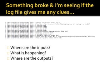 Where are the inputs? 
What is happening? 
Where are the outputs? 
 