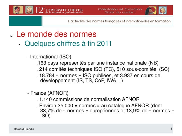 Actualité des normes françaises et internationales en formation
